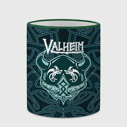 Кружка цветная Valheim шлем с рогами / 3D-Зеленый кант – фото 2