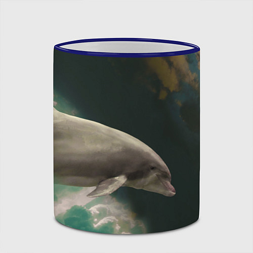 Кружка цветная Дельфин в облаках / 3D-Синий кант – фото 2