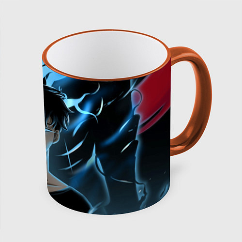 Кружка цветная Solo leveling Manga / 3D-Оранжевый кант – фото 1