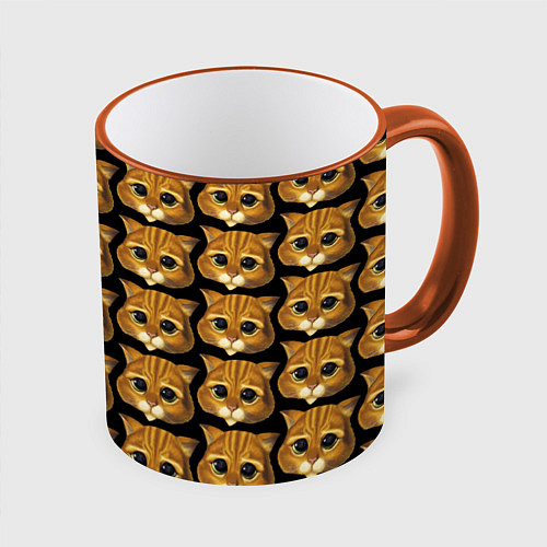 Кружка цветная Кот в сапогах из Шрека / 3D-Оранжевый кант – фото 1
