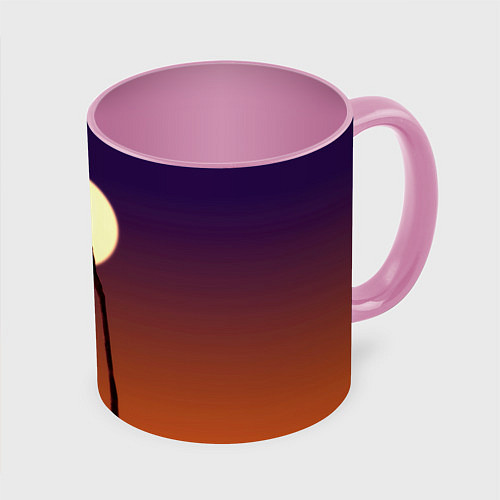 Кружка цветная Сиреноголовый Хоррор Закат / 3D-Белый + розовый – фото 1