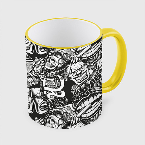 Кружка цветная Тату ретро / 3D-Желтый кант – фото 1