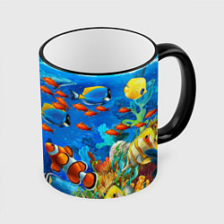 Кружка 3D Коралловые рыбки, цвет: 3D-черный кант