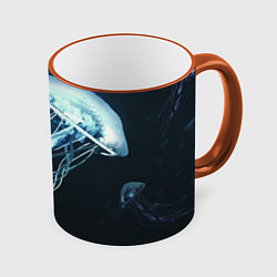 Кружка 3D Рисунок медуза, цвет: 3D-оранжевый кант