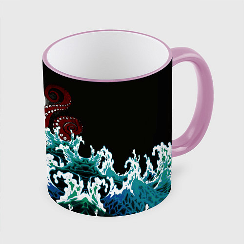 Кружка цветная Корабль на Волнах Кракен / 3D-Розовый кант – фото 1