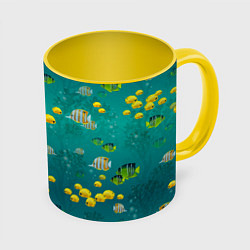 Кружка 3D Подводный мир Рыбки, цвет: 3D-белый + желтый
