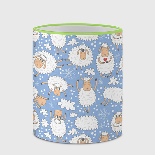 Кружка цветная Счастливые овечки / 3D-Светло-зеленый кант – фото 2