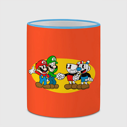 Кружка цветная CupHead x Mario / 3D-Небесно-голубой кант – фото 2