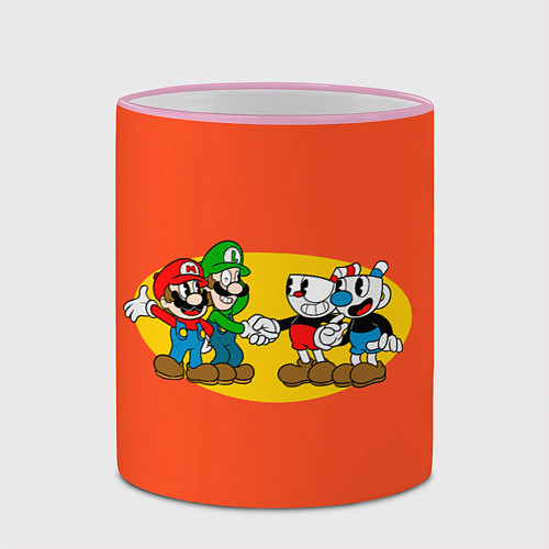Кружка цветная CupHead x Mario / 3D-Розовый кант – фото 2