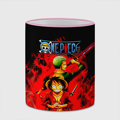 Кружка цветная Зоро и Луффи в огне One Piece / 3D-Розовый кант – фото 2