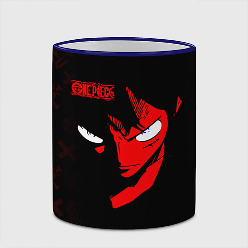 Кружка цветная Взгляд Луффи One Piece / 3D-Синий кант – фото 2