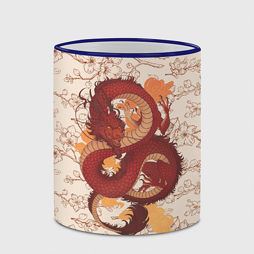 Кружка цветная Китайский Дракон и Сакура / 3D-Синий кант – фото 2