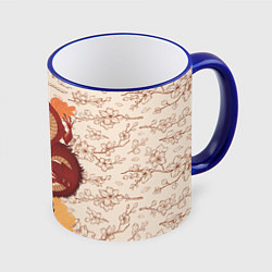 Кружка 3D Китайский Дракон и Сакура, цвет: 3D-синий кант