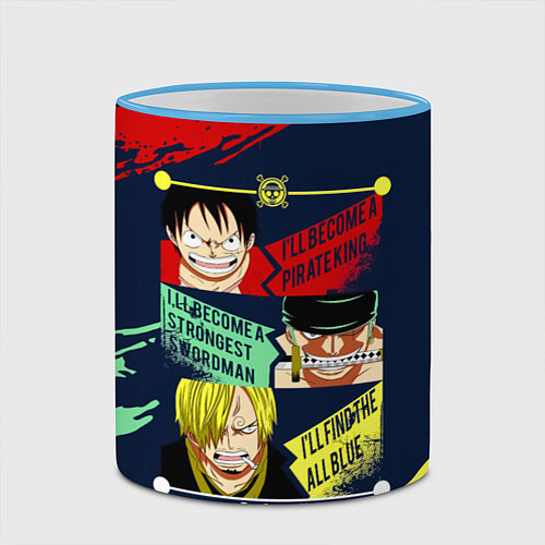 Кружка цветная Луффи, Зоро и Санджи One Piece / 3D-Небесно-голубой кант – фото 2