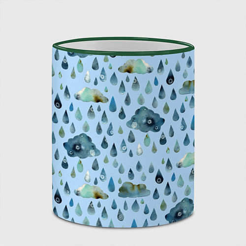 Кружка цветная Дождливая осень Тучки и дождь / 3D-Зеленый кант – фото 2