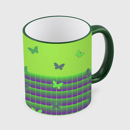 Кружка цветная Бабочки / 3D-Зеленый кант – фото 1