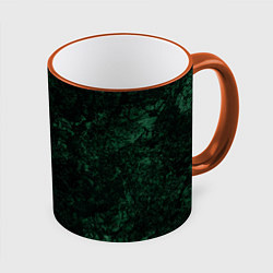 Кружка 3D Темно-зеленый мраморный узор, цвет: 3D-оранжевый кант