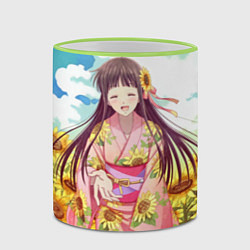 Кружка 3D Корзина фруктов подсолнухи, цвет: 3D-светло-зеленый кант — фото 2