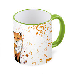 Кружка 3D ЛИСА В ЛИСТЬЯХ ОСЕННЕЕ НАСТРОЕНИЕ FOX IN THE FORES, цвет: 3D-светло-зеленый кант