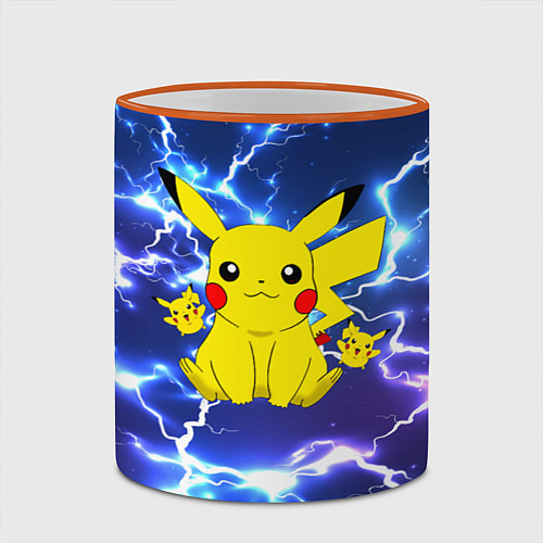 Кружка цветная ПИКАЧУ НА ФОНЕ МОЛНИЙ PIKACHU FLASH / 3D-Оранжевый кант – фото 2
