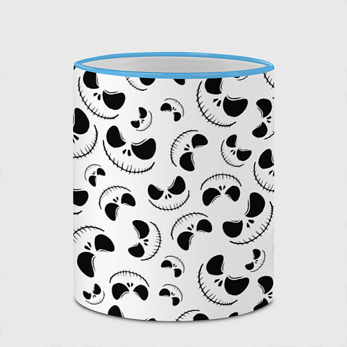 Кружка цветная Джек Скеллингтон паттерн лицо / 3D-Небесно-голубой кант – фото 2