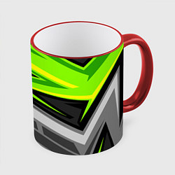 Кружка 3D Зеленые линии, цвет: 3D-красный кант