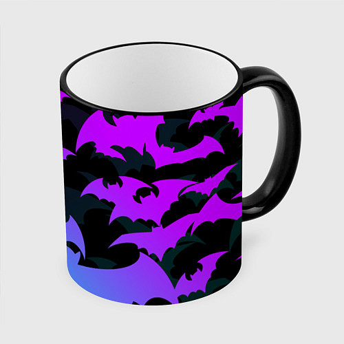 Кружка цветная ЛЕТУЧИЕ МЫШИ ХЕЛЛОУИН НЕОН HALLOWEEN NEON / 3D-Черный кант – фото 1