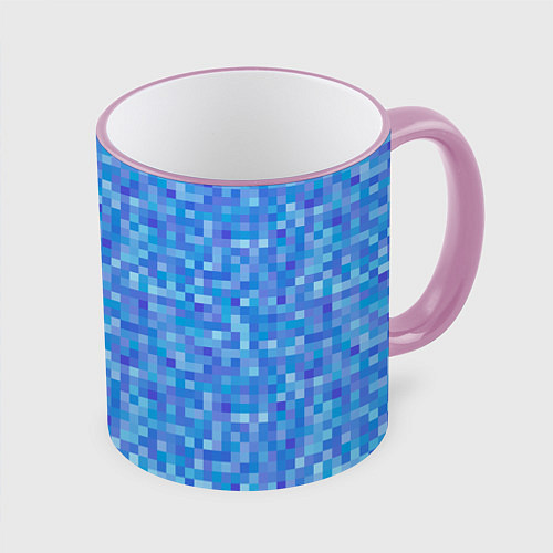 Кружка цветная Голубая пиксель абстракция / 3D-Розовый кант – фото 1