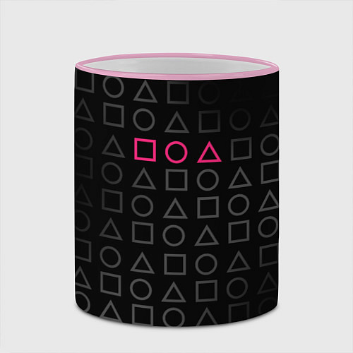 Кружка цветная ИГРА В КАЛЬМАРА, ФИГУРЫ ГЕОМЕТРИЧЕСКИЙ УЗОР / 3D-Розовый кант – фото 2