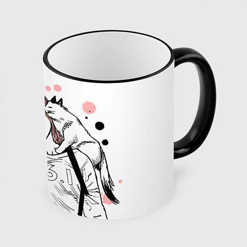 Кружка цветная Power с котиком - Chainsaw Man / 3D-Черный кант – фото 1