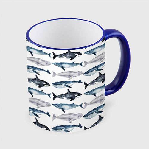 Кружка цветная Принт с китами / 3D-Синий кант – фото 1