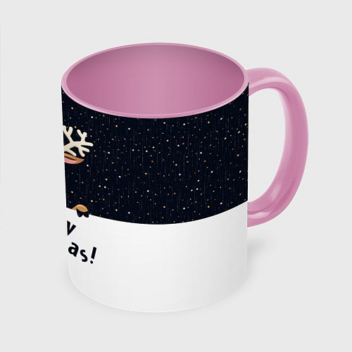 Кружка цветная Новогодний Оленёнок Рудольф / 3D-Белый + розовый – фото 1