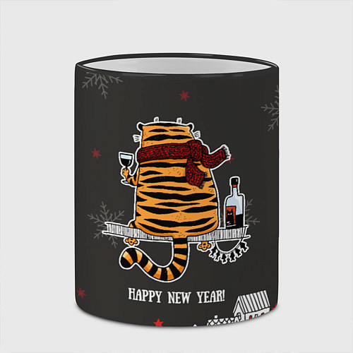 Кружка цветная Одинокий тигр пьет винишко / 3D-Черный кант – фото 2