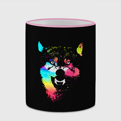 Кружка цветная Неоновый свирепый волк / 3D-Розовый кант – фото 2