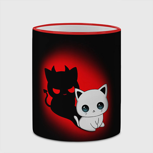 Кружка цветная КОТИК ДЬЯВОЛ KITTY DEVIL / 3D-Красный кант – фото 2