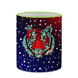 Кружка 3D Новогодняя голова тигра, цвет: 3D-светло-зеленый кант — фото 2