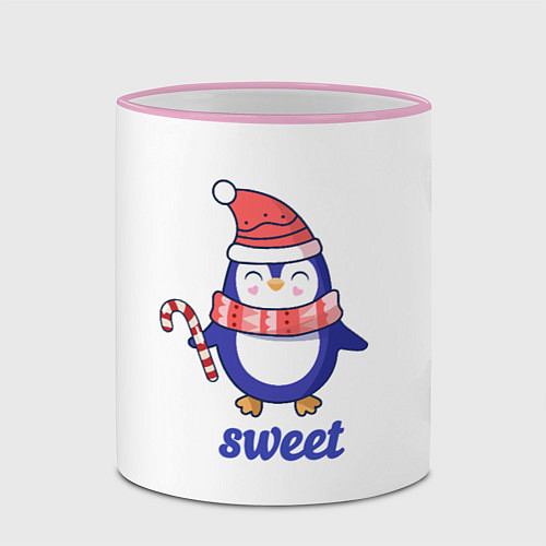 Кружка цветная Милый пингвин с конфетой и надписью Sweet / 3D-Розовый кант – фото 2