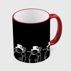 Кружка 3D Снеговик на черном фоне, цвет: 3D-красный кант