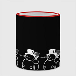 Кружка 3D Снеговик на черном фоне, цвет: 3D-красный кант — фото 2