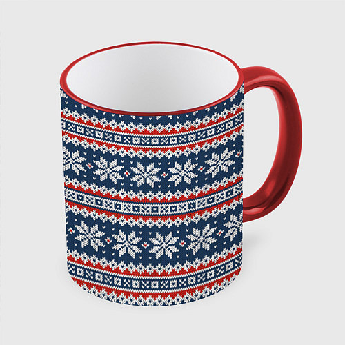 Кружка цветная Knitted Christmas Pattern / 3D-Красный кант – фото 1