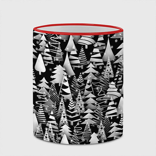 Кружка цветная Лес абстрактных ёлок / 3D-Красный кант – фото 2