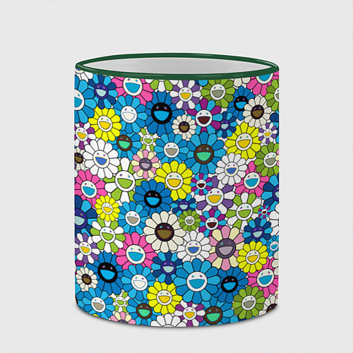Кружка цветная Takashi Murakami Улыбающиеся цветы / 3D-Зеленый кант – фото 2