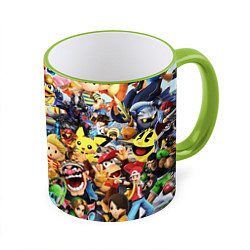 Кружка 3D SUPER SMASH BROS ГЕРОИ ИГРЫ, цвет: 3D-светло-зеленый кант