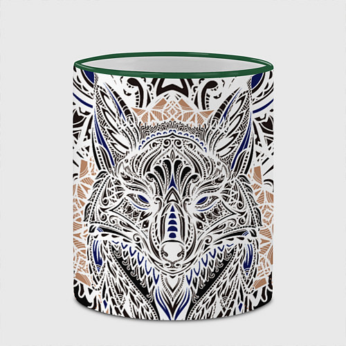 Кружка цветная БЕЛАЯ ЭТНИЧЕСКА ЛИСА WHITE FOX / 3D-Зеленый кант – фото 2