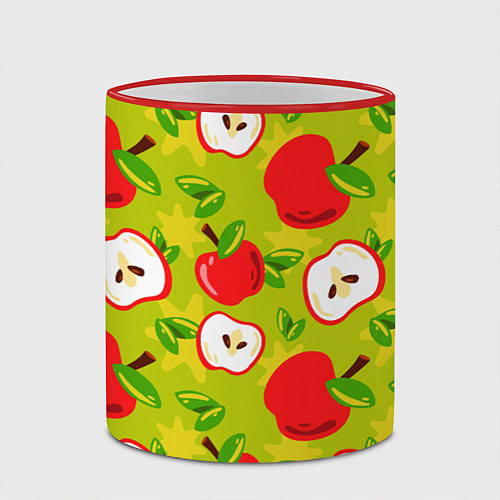 Кружка цветная Яблочки паттерн / 3D-Красный кант – фото 2