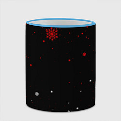 Кружка 3D КРАСНО БЕЛЫЕ СНЕЖИНКИ НА ЧЁРНОМ ФОНЕ, цвет: 3D-небесно-голубой кант — фото 2
