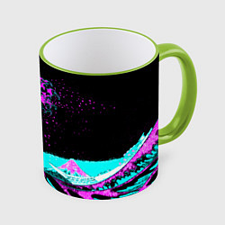Кружка 3D НЕОНОВАЯ ЯПОНИЯ, ВОЛНА, ФУДЗИЯМА NEON JAPAN, цвет: 3D-светло-зеленый кант