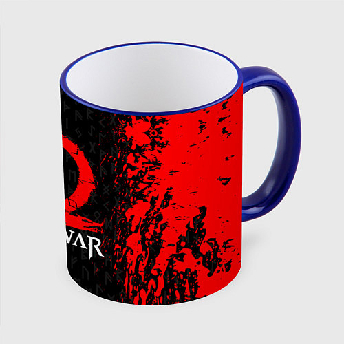 Кружка цветная GOD OF WAR КРАТОС ЛОГО / 3D-Синий кант – фото 1