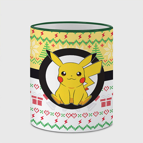 Кружка цветная Новогодний Пикачу Pokemon / 3D-Зеленый кант – фото 2