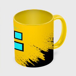 Кружка 3D GEOMETRY DASH SMILE БРЫЗГИ КРАСОК, цвет: 3D-белый + желтый